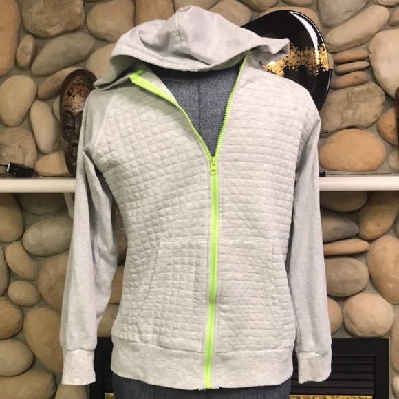 grey and lime green hoodie